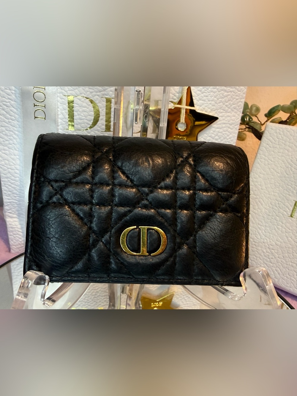 Christian Dior Caro Compact Bifold Wallet Black Cannage Calfskin Box & Dust Bag - Picture 2 of 12